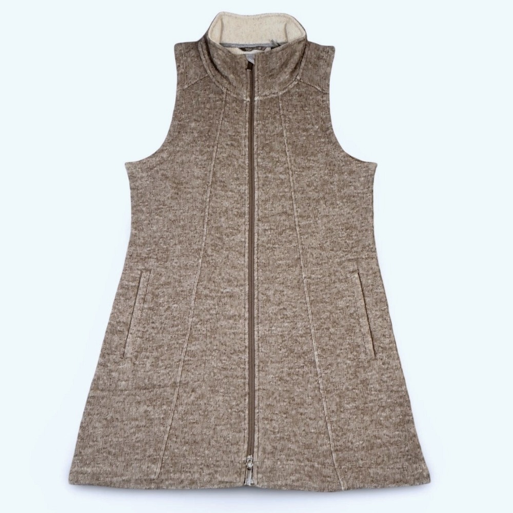 Toad & Co Womens L Arriva Long Outbound Travel Vest Falcon Brown Zip Wool Blend